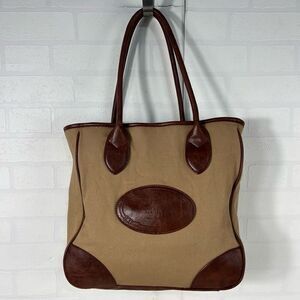 Tommy Hilfiger Womens Tote Shoulder bag Canvas and leather old money neutral equ